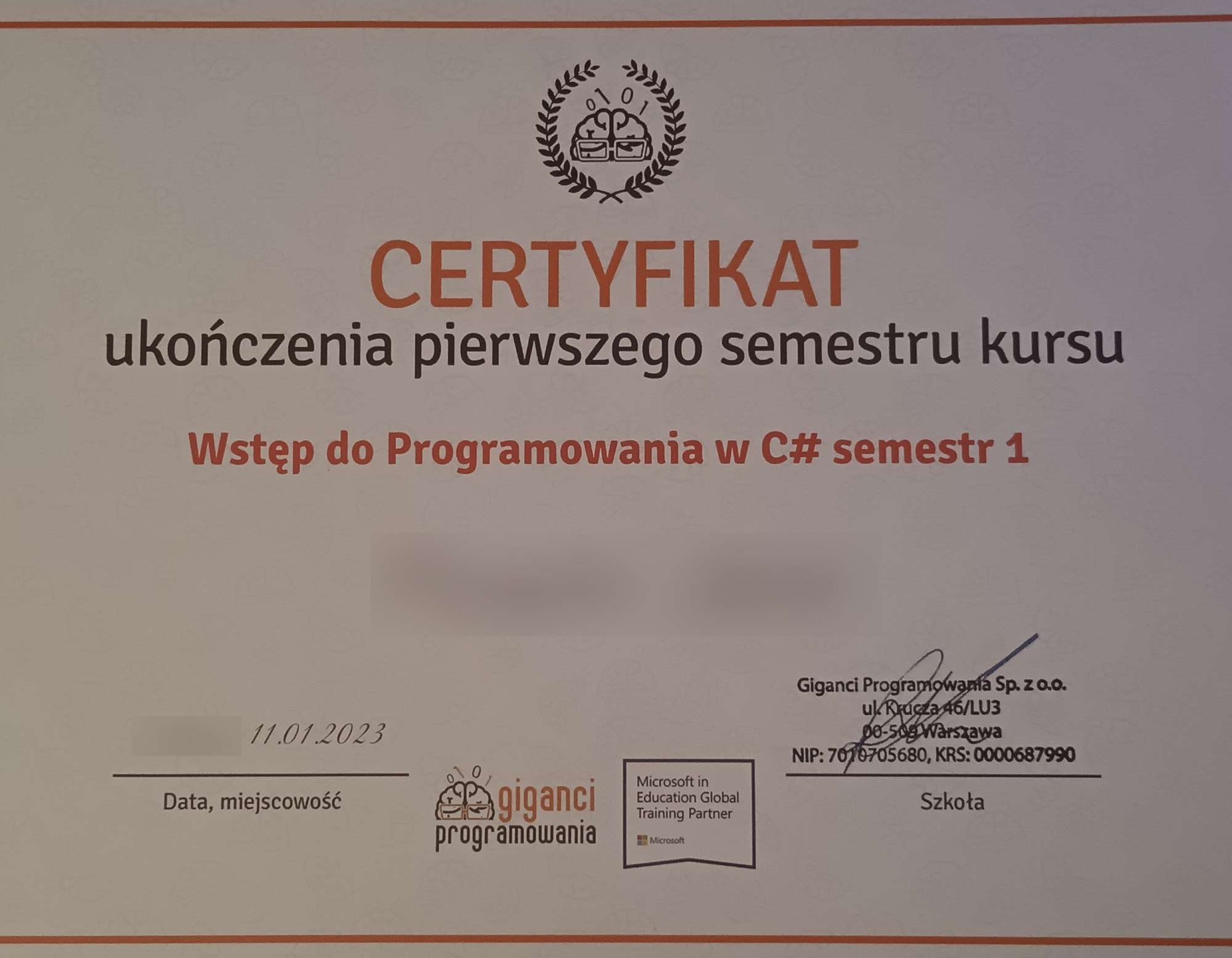 semester1-c#-certificate image
