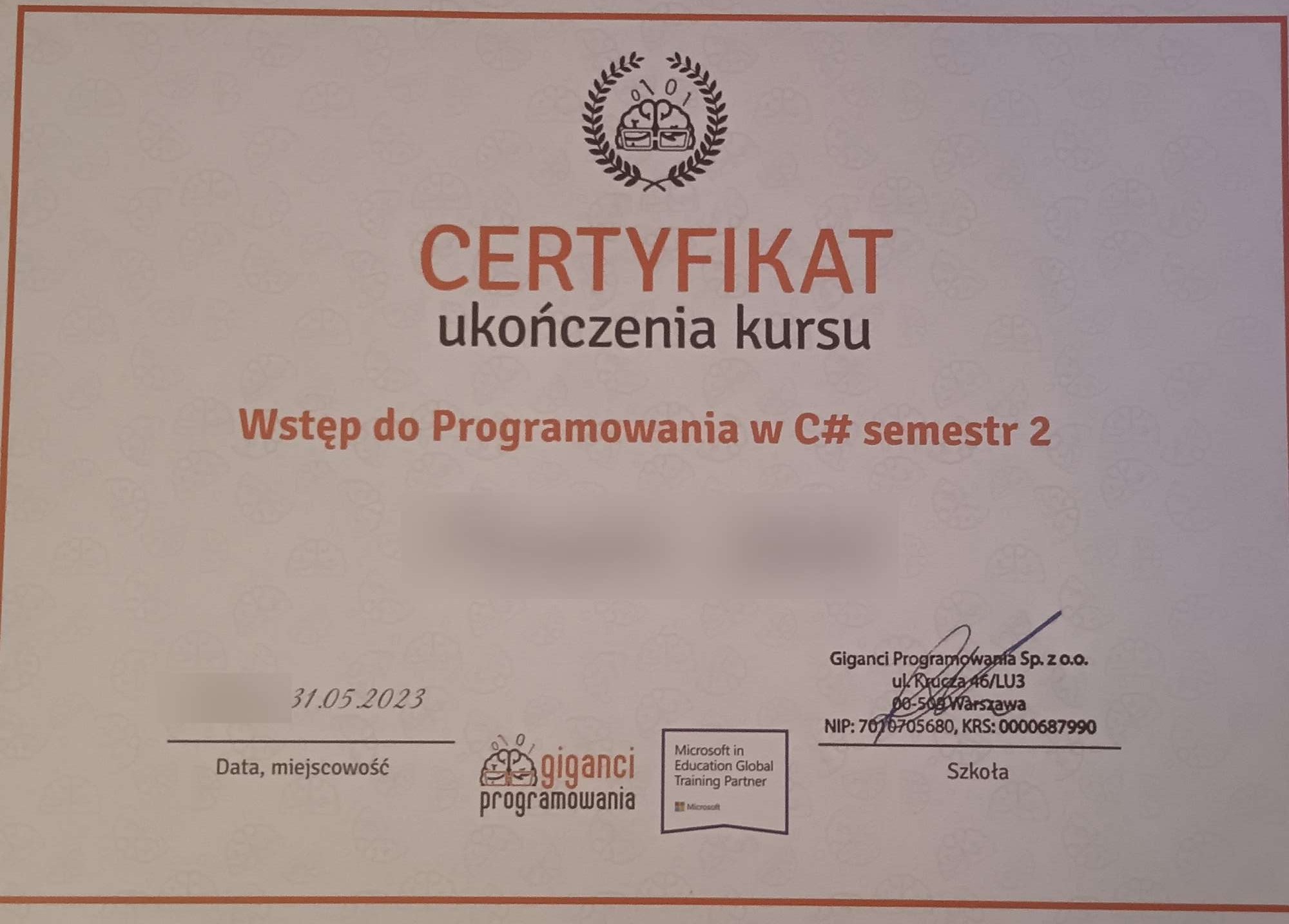 semester1-c#-certificate image